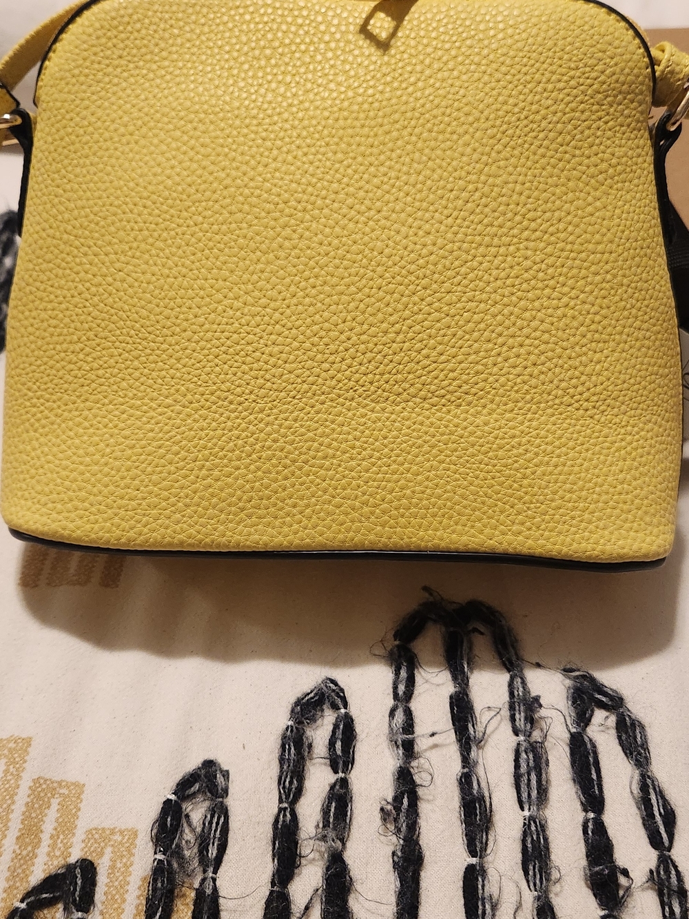 Yellow Pebbled Crossbody Shoulder Bag with Tassel - Picture 6 of 9